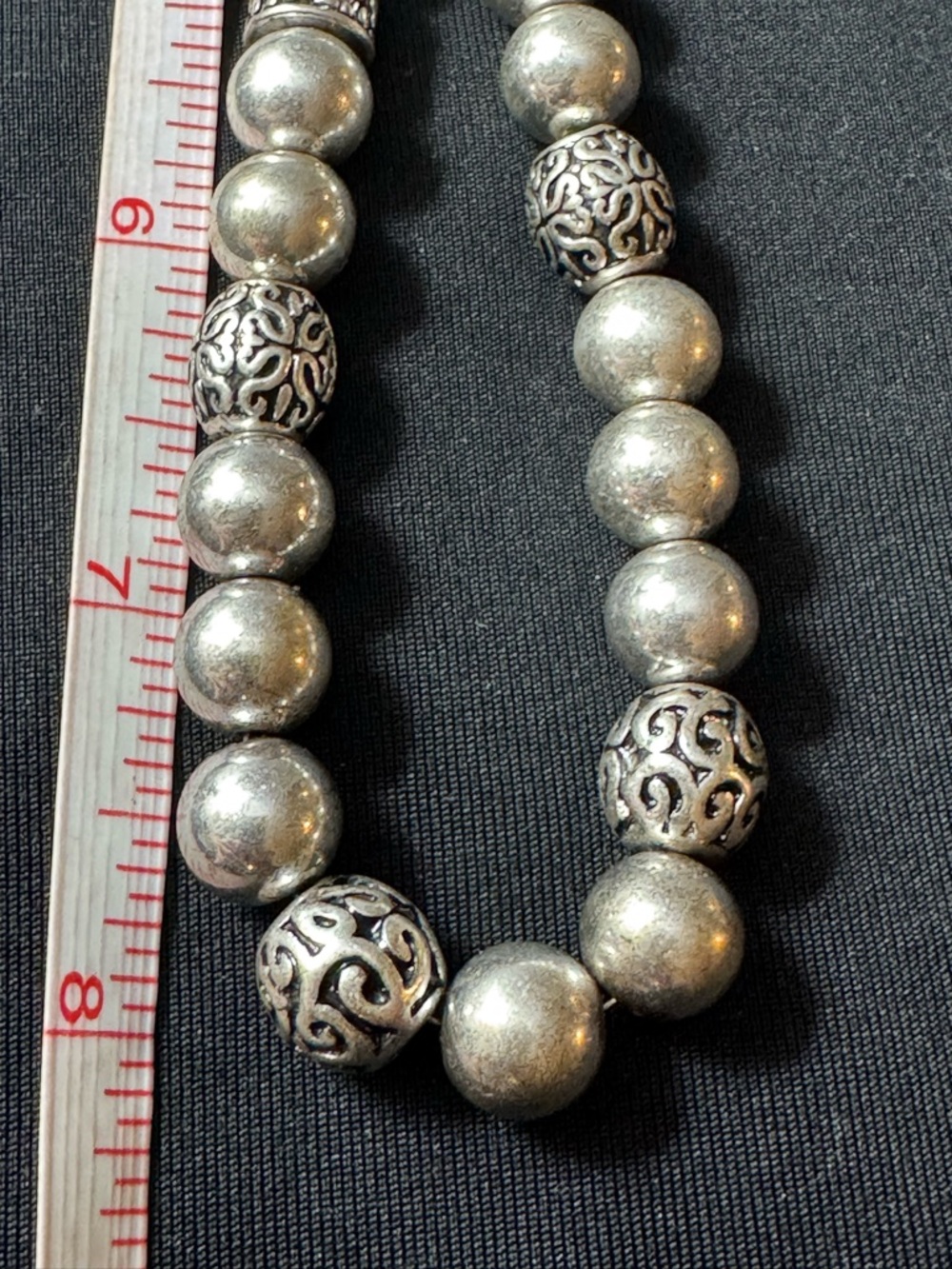 Artisan Style Silver Tone Beaded Necklace - Statement Ball & Filigree - Picture 4 of 6